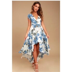 Lulu's Blue and White Floral High-Low Dress | Large